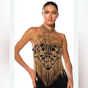 NWT Gold Beaded Halter Top